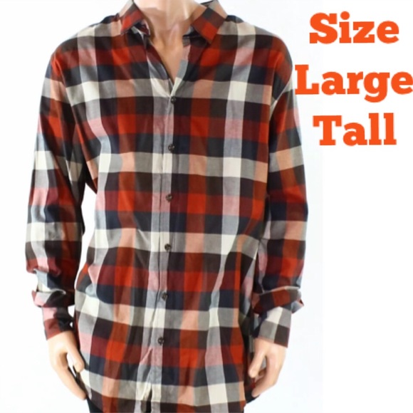 Tasso Elba Other - - Tasso Elba L TALL Rust Brushed Woven Plaid Shirt! NEW!